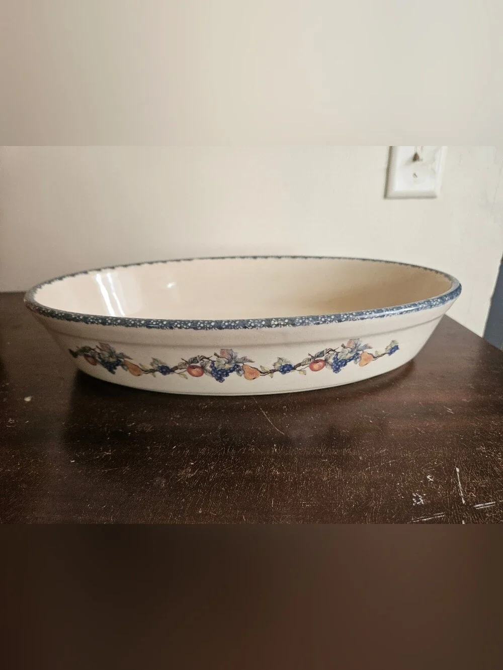Vintage 2002 Home & Garden Party Stoneware Fruit Garland Oval Baker Dish 14